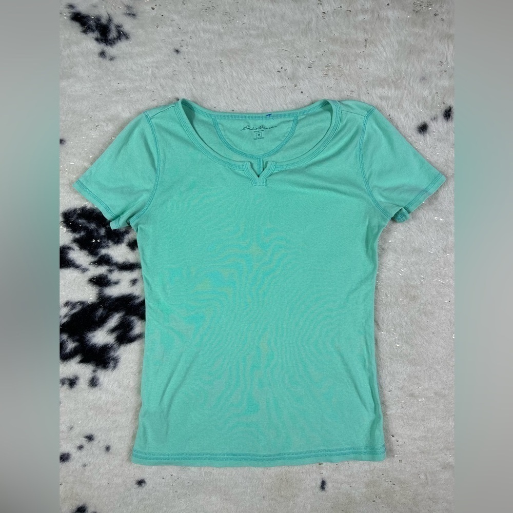 Eddie Bauer Women’s Green Y2K Vintage Short Sleeve T Shirt Size Medium